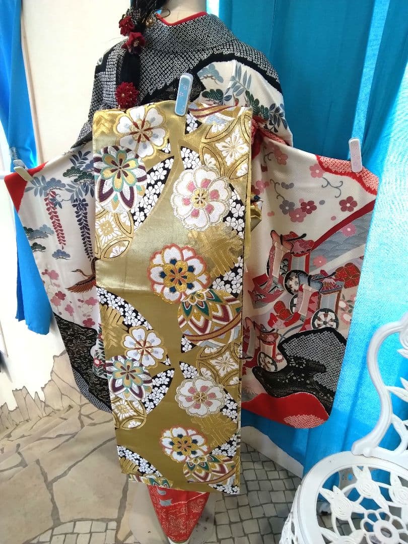 振袖フルセット、正絹絞り振袖、成人式、重ね衿帯揚げ帯締め、西陣袋帯、襦袢