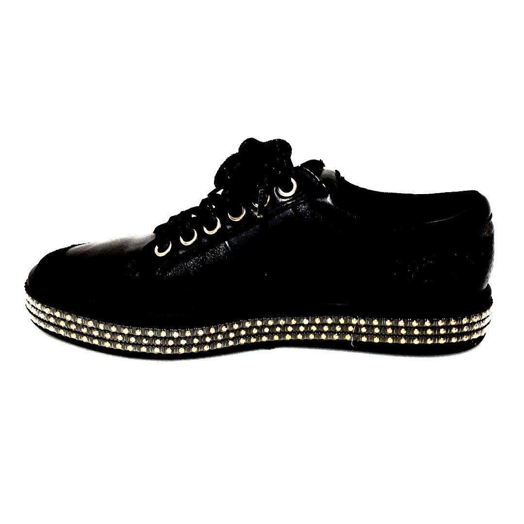 専用 限定⭐GEOX✫本革 スタッズ✫グリッター スニーカー 36 黑 入手困難