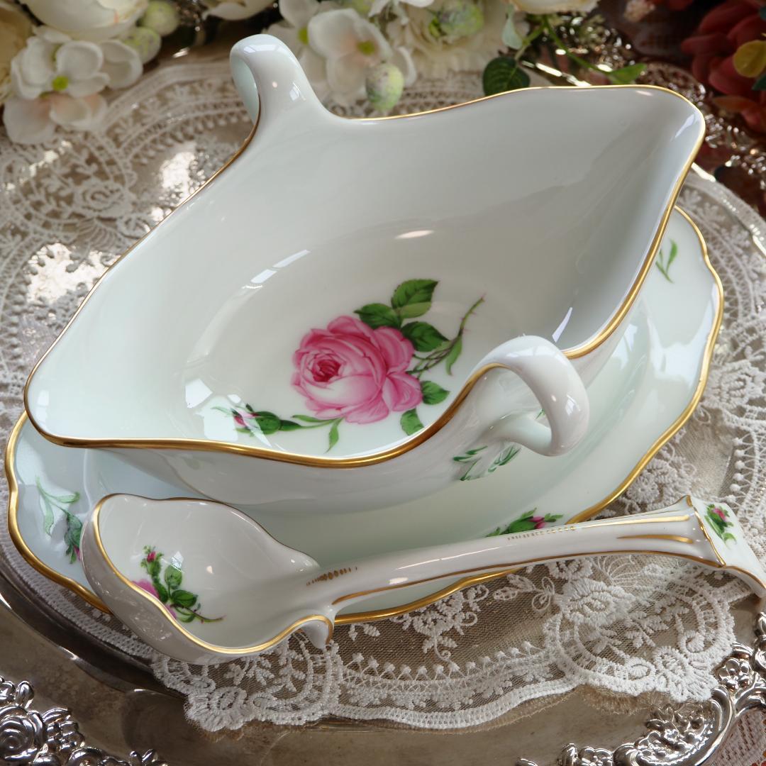 極美品　Meissen マイセン ピンクローズ グレイビーボート　ソース　F7