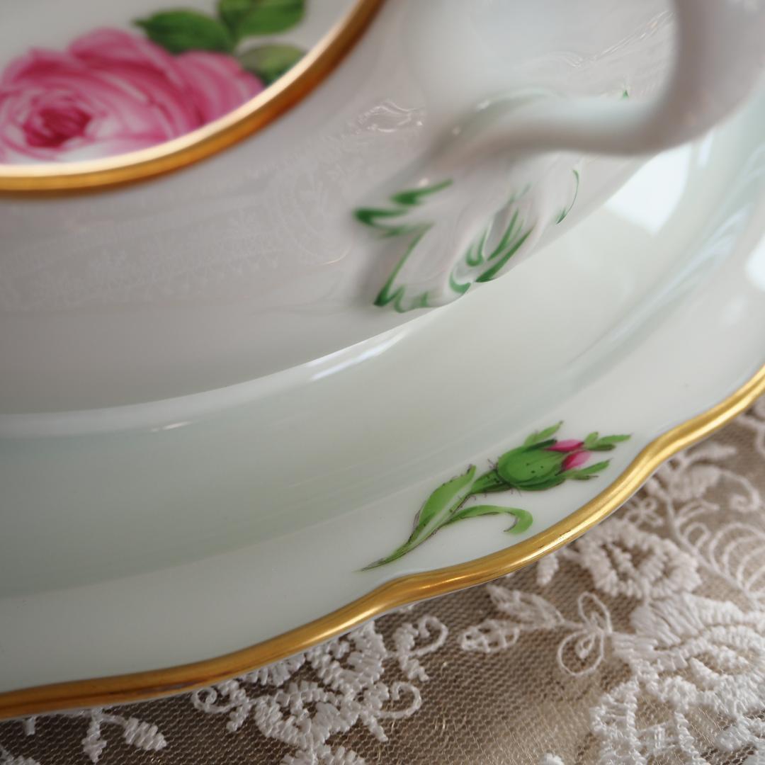 極美品　Meissen マイセン ピンクローズ グレイビーボート　ソース　F7