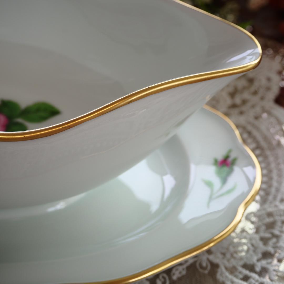 極美品　Meissen マイセン ピンクローズ グレイビーボート　ソース　F7