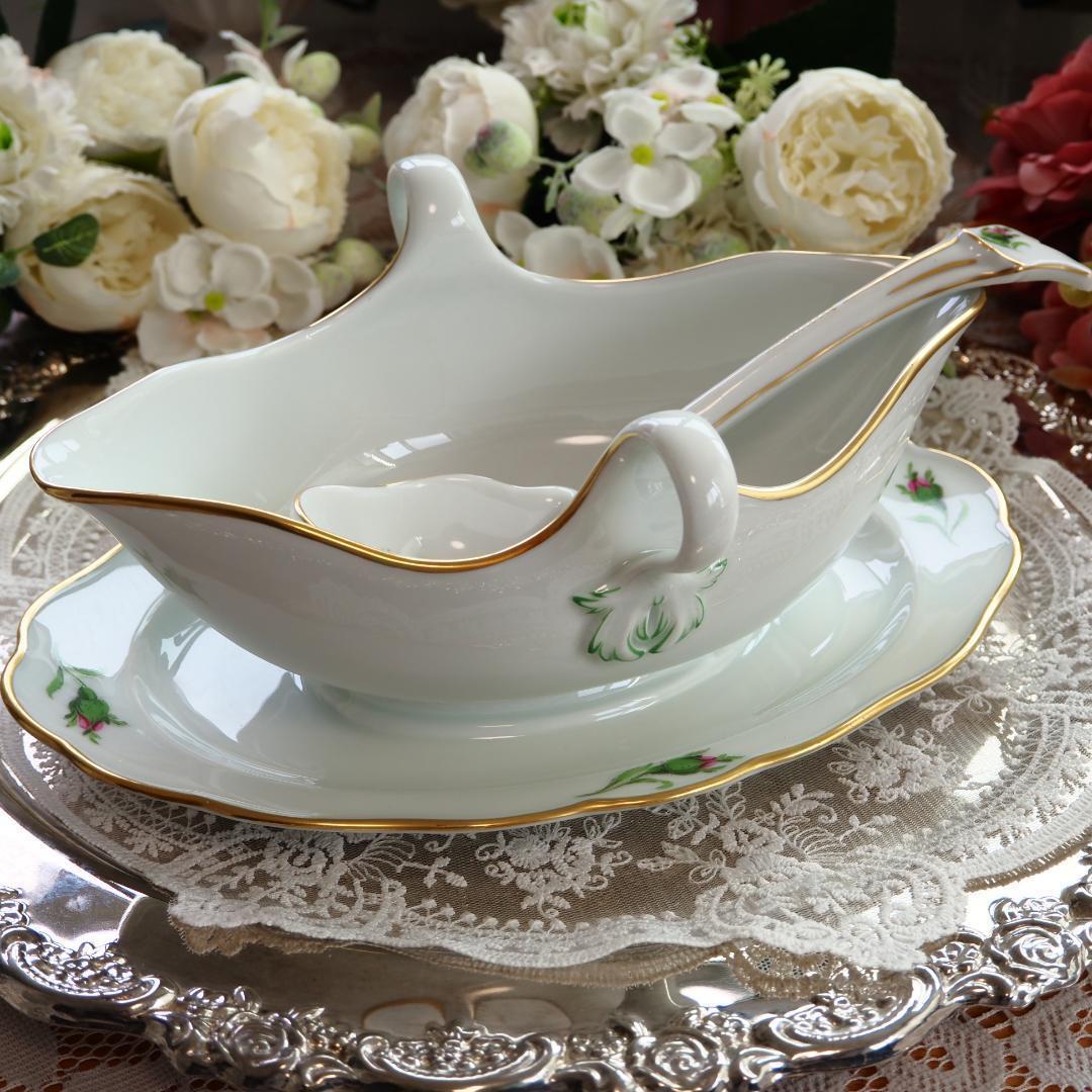 極美品　Meissen マイセン ピンクローズ グレイビーボート　ソース　F7
