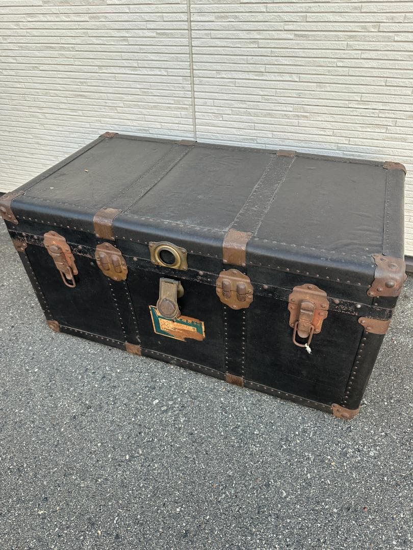 ★ ビンテージ トランクケース 収納ボックス 大型 鍵付き 金具装飾 レトロ