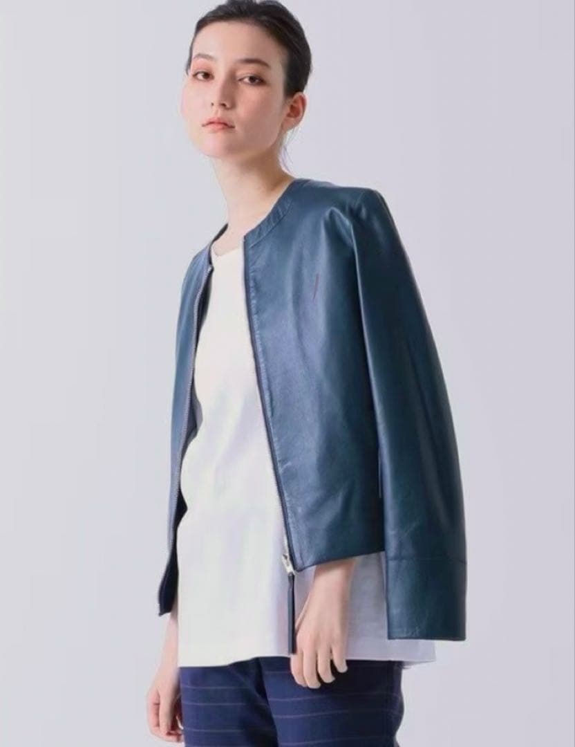 未使用JOSEPH◆レザーブルゾン40チョコレートブラウン15万ノーカラー羊革