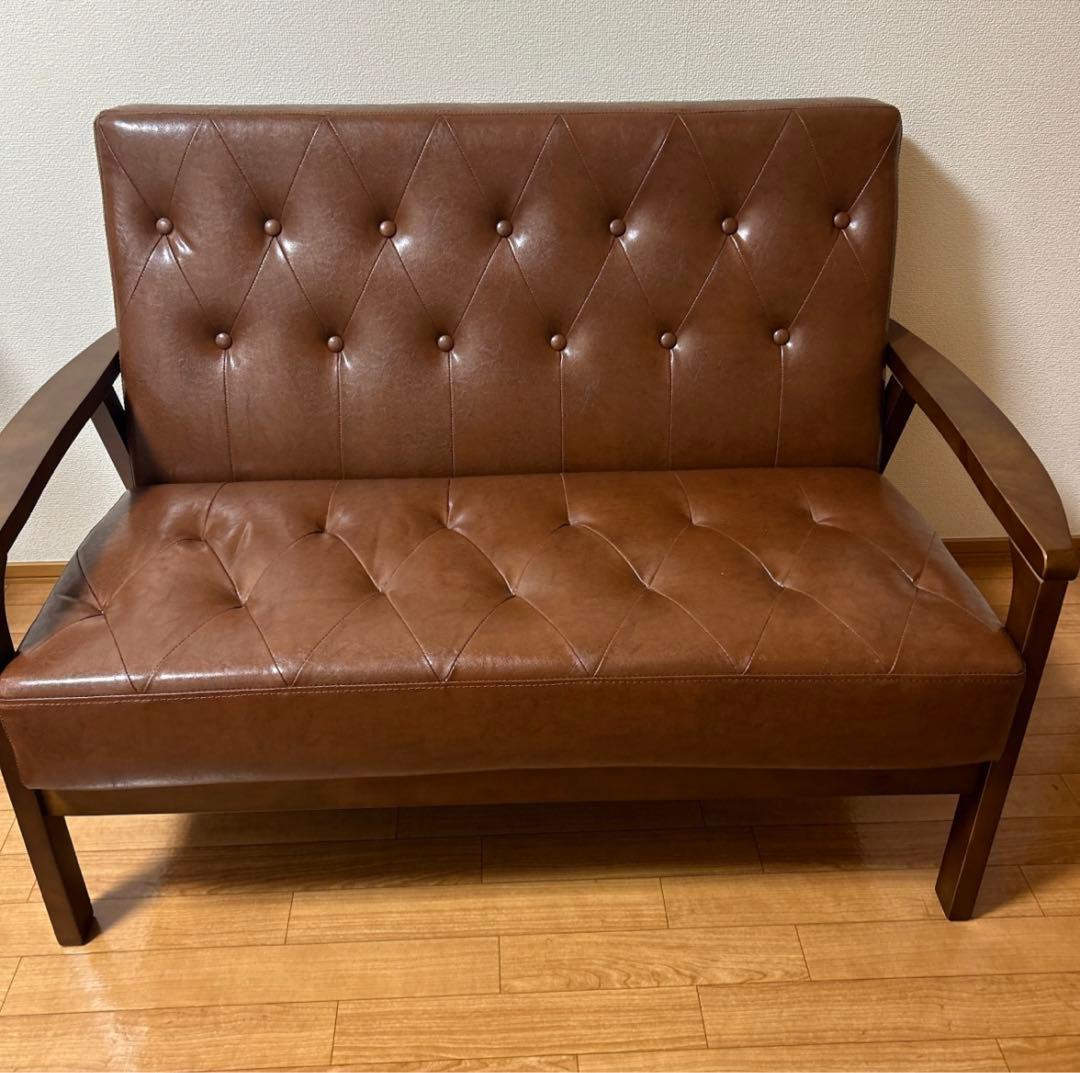 ブラウン レトロソファ 2人掛け