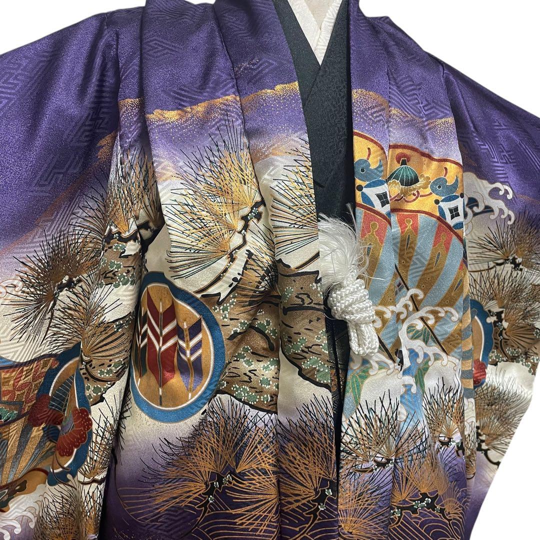 七五三 5歳 男の子 男児 着物 羽織 袴 フルセット 紫