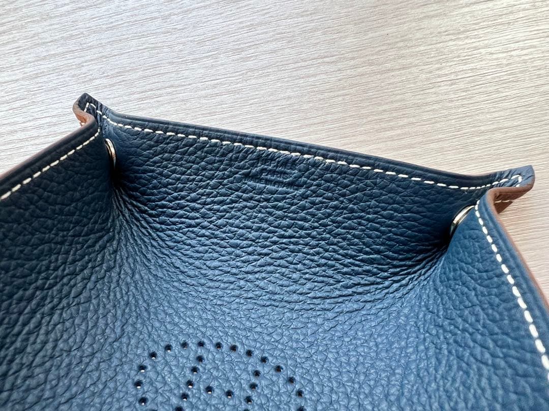 HERMES エルメスレザー 小物入れ アクセサリーケース 青/茶色