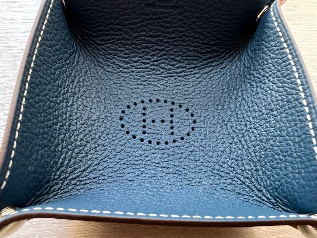 HERMES エルメスレザー 小物入れ アクセサリーケース 青/茶色