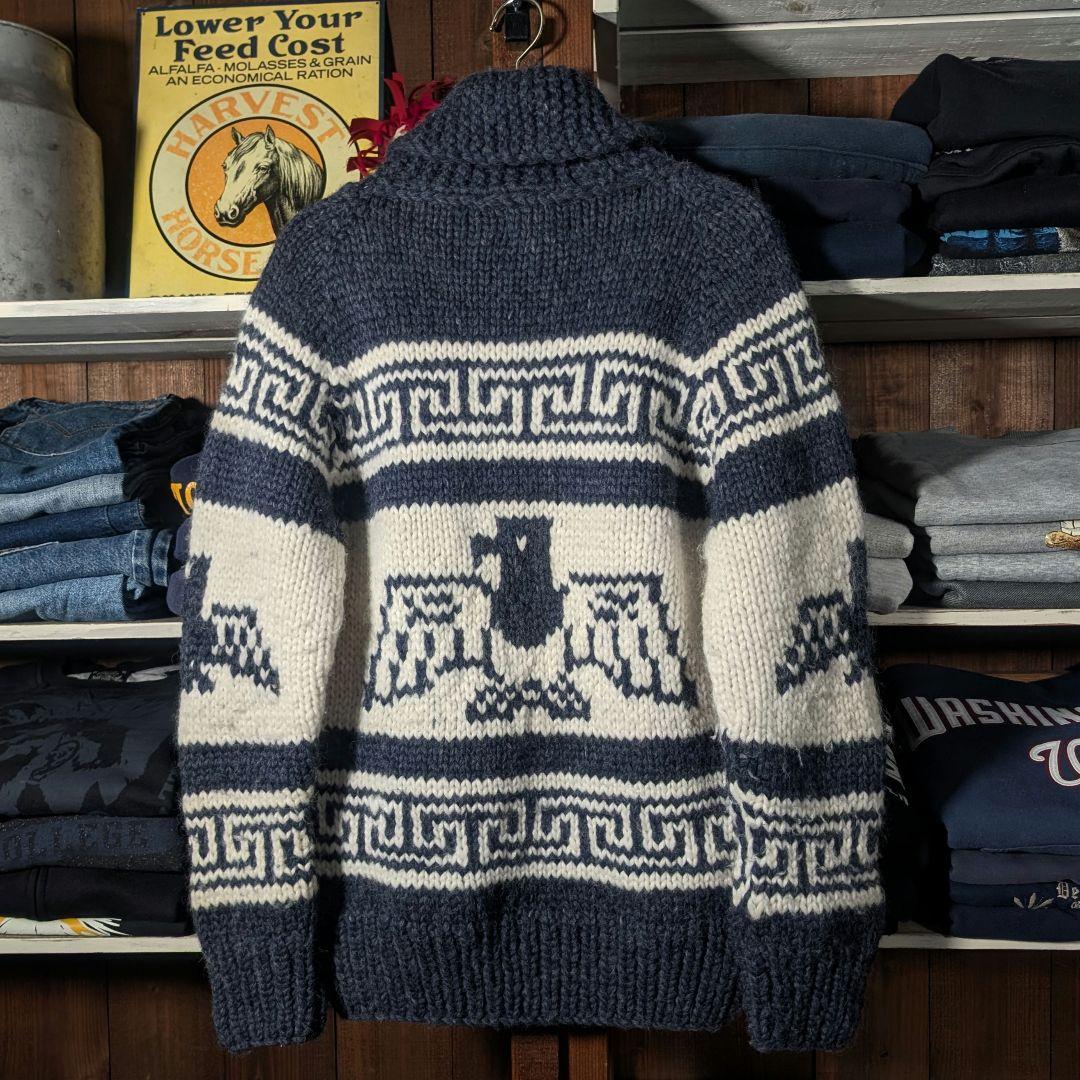 80s 90s　カナダ製　KANATA　イーグル柄　カウチンニット　ジップアップ