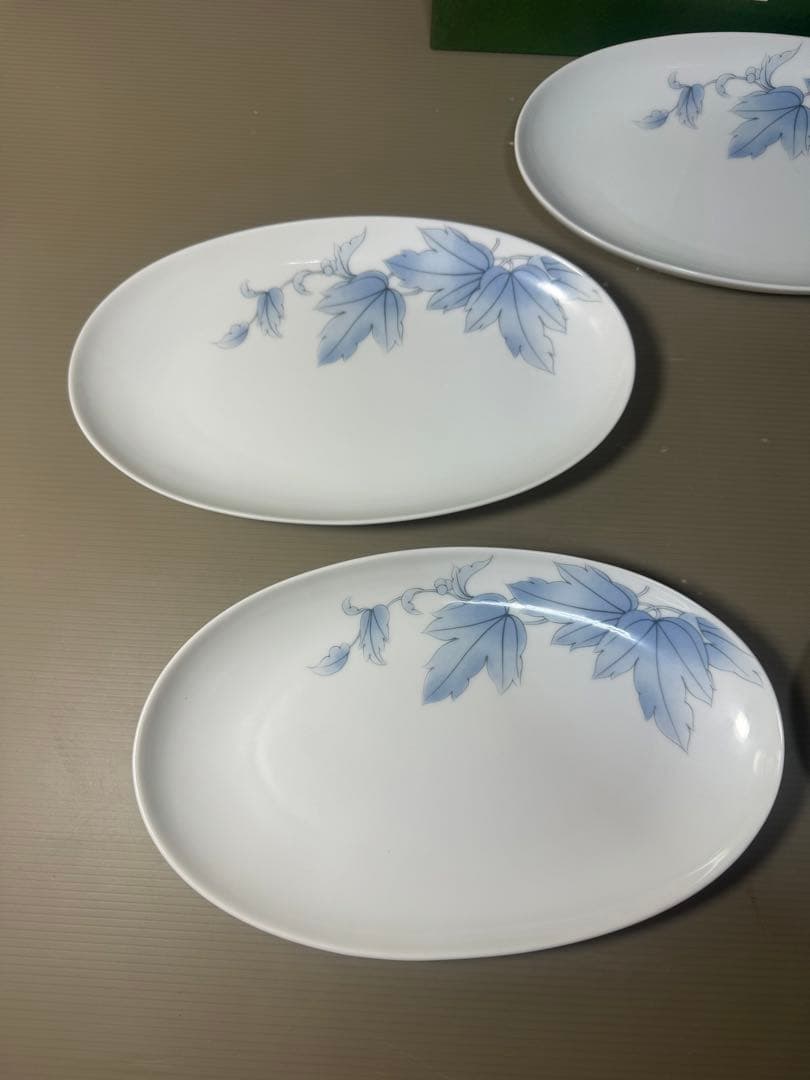 2596 深川製磁　ブルーリーフ　楕円皿　5客　未使用