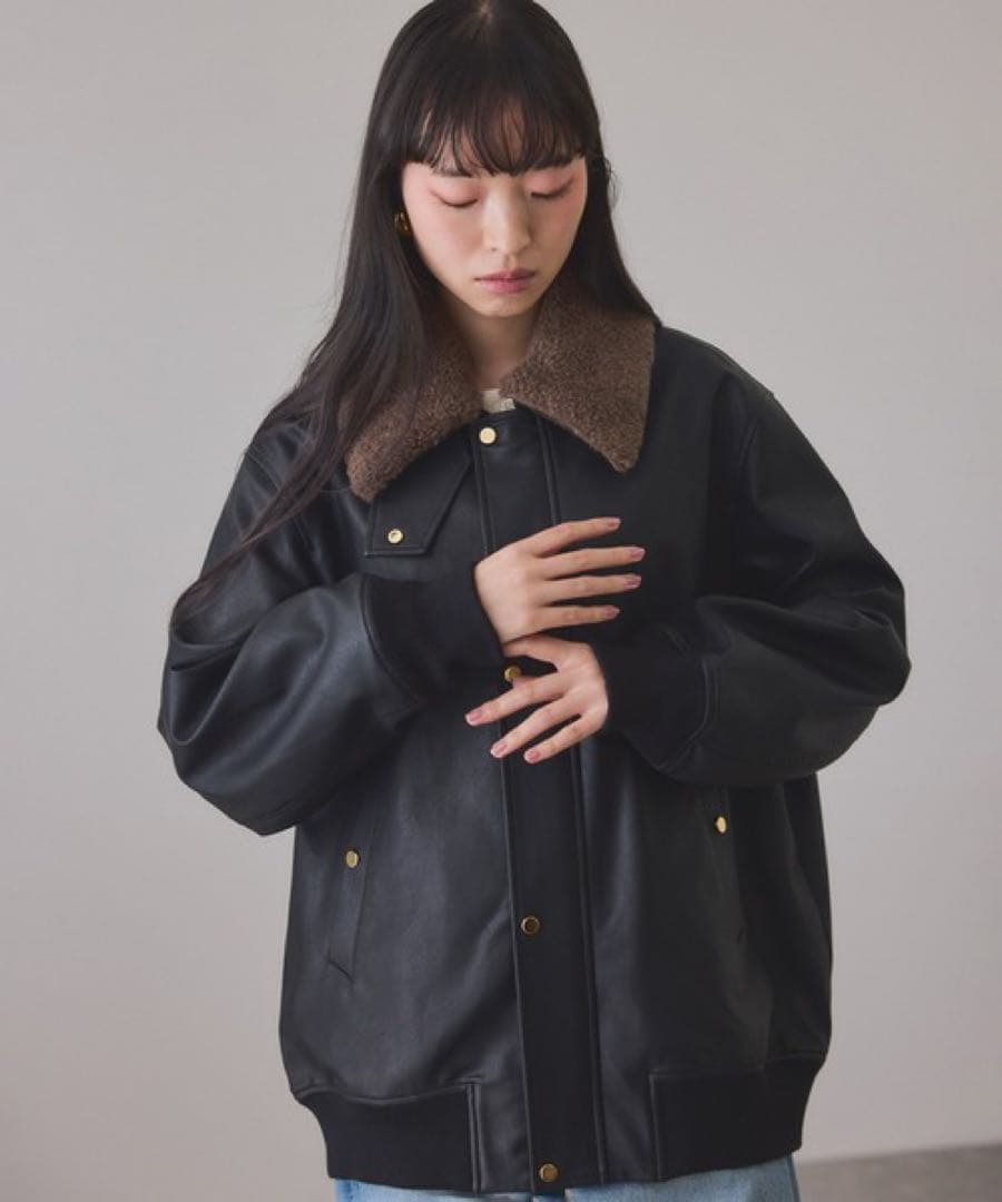 【新品】　アダムエロペ　シンセティックレザーフライトジャケット　黒