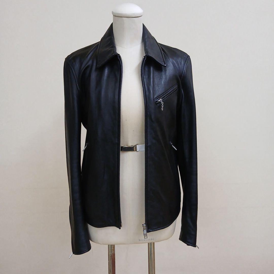 タケオキクチ襟付シングルライダースジャケットラムレザーMサイズ