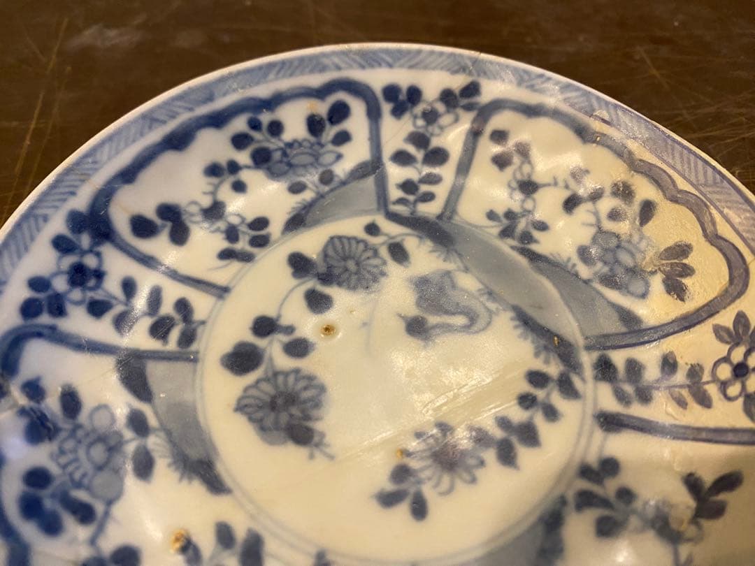 景徳鎮窯染付絵皿　鑑賞台付 ・沈船品　ヴィンテージ　レア ・台湾茶器