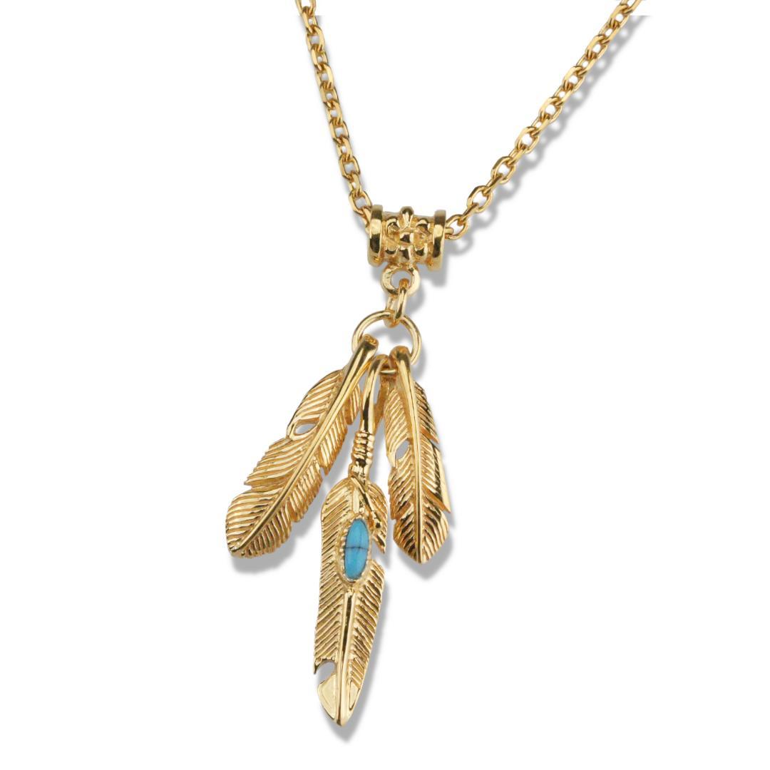 メンズネックレス 24Kコート シルバー925 トリプル フェザー ゴールド