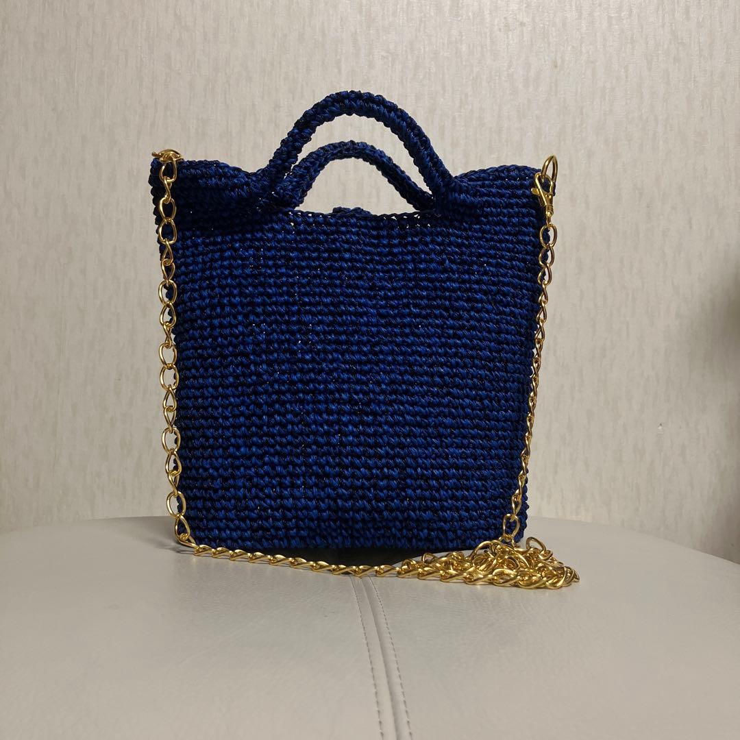 ハンドメイド　ショルダーバッグ　ブルー　SASAWASHI