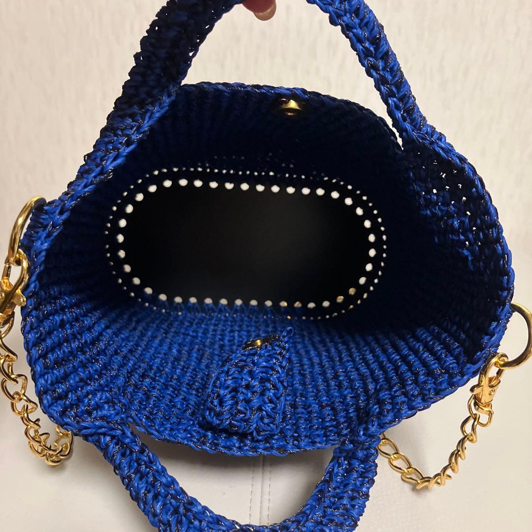 ハンドメイド　ショルダーバッグ　ブルー　SASAWASHI