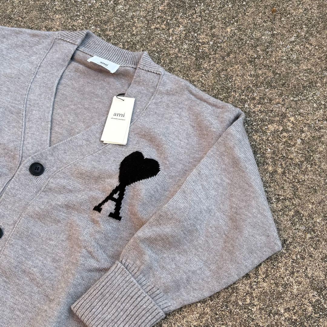 アミパリス　カーディガン　ニット　グレー×ブラック