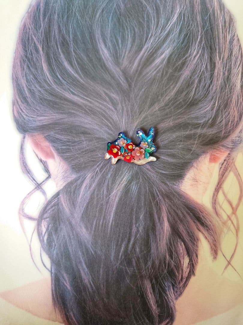 レジン　猫 　うさぎ　ヘアゴム　ブローチ　ポニーフック　No.468