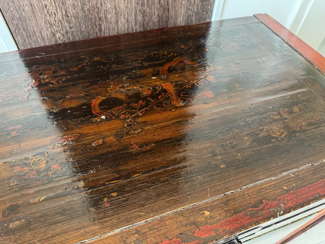 中国風 黒漆花鳥画キャビネット アンティーク調レプリカ 美品 76cm