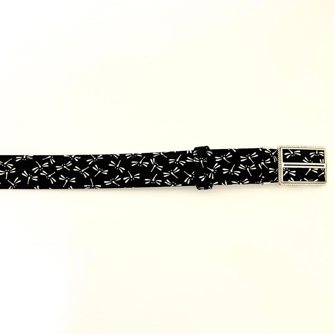 【美品】印傳屋 ベルト　印伝 インデンヤ トンボ　鹿革 レザーベルト 黒