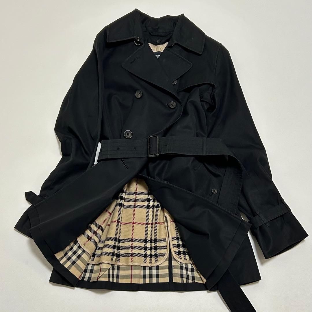 バーバリーブラックレーベル トレンチコート ノバチェック ベルト完備 黒 36