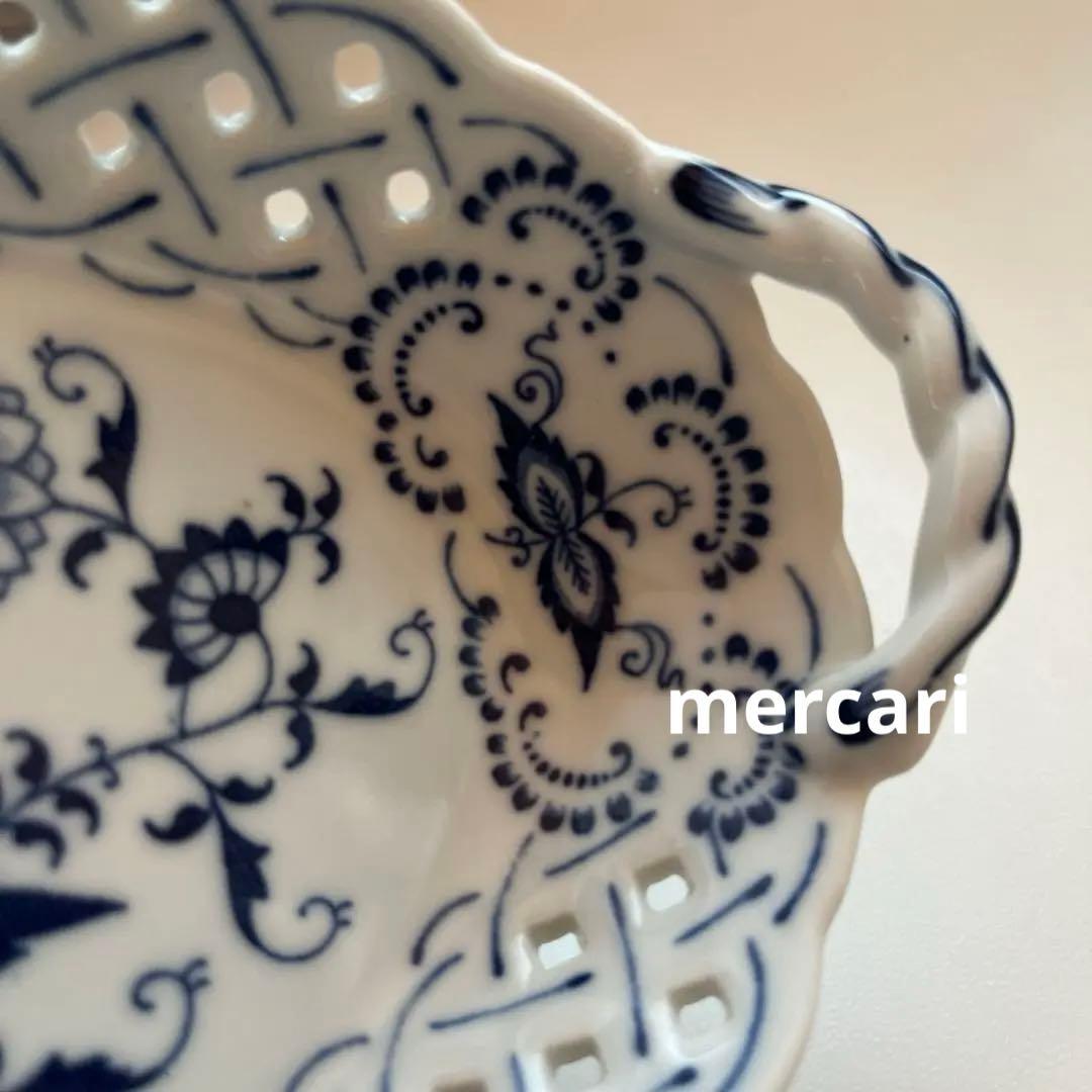 ブルーダニューブ BlueDanube持ち手付透かしレースバスケット皿　5客揃い