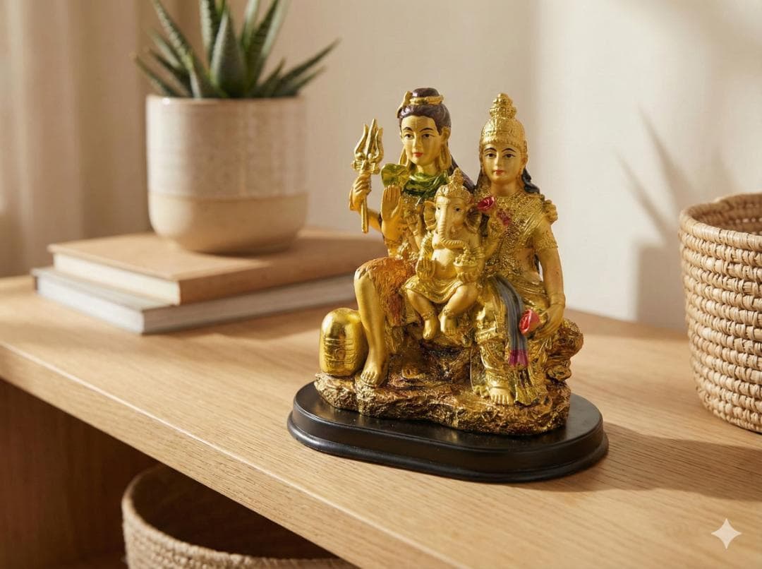 黄金の家族神像 シヴァ パールヴァティー ガネーシャ 家庭円満 守護