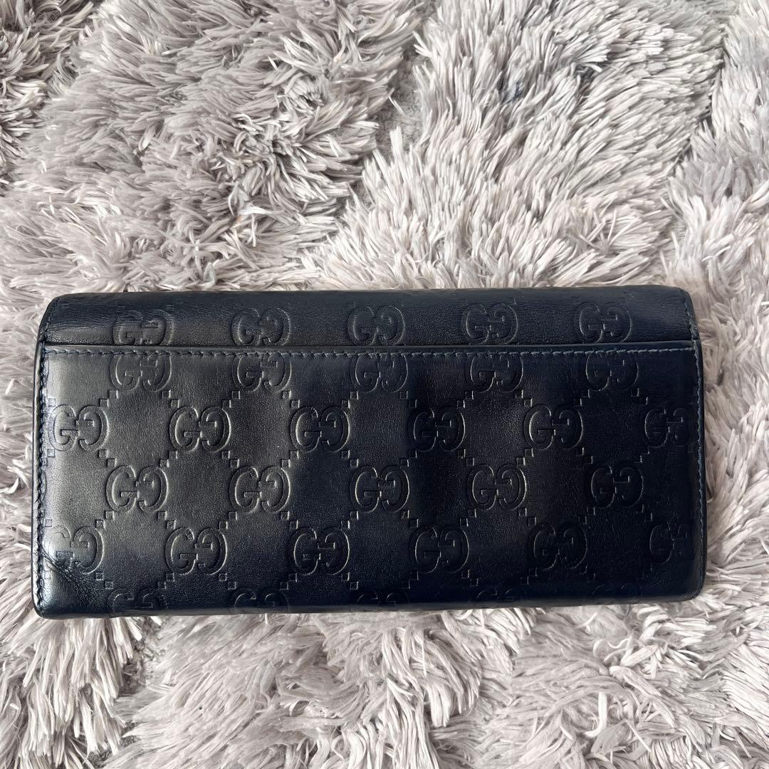 GUCCI シマ　長財布　ダークネイビー　メンズ　レディース