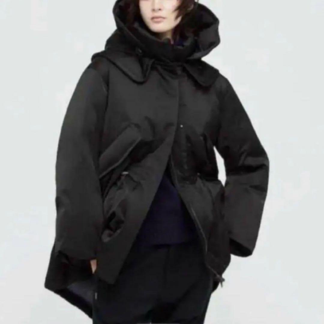 UNIQLO ＋J ダウンショートコート フード付き ブラック L 美品