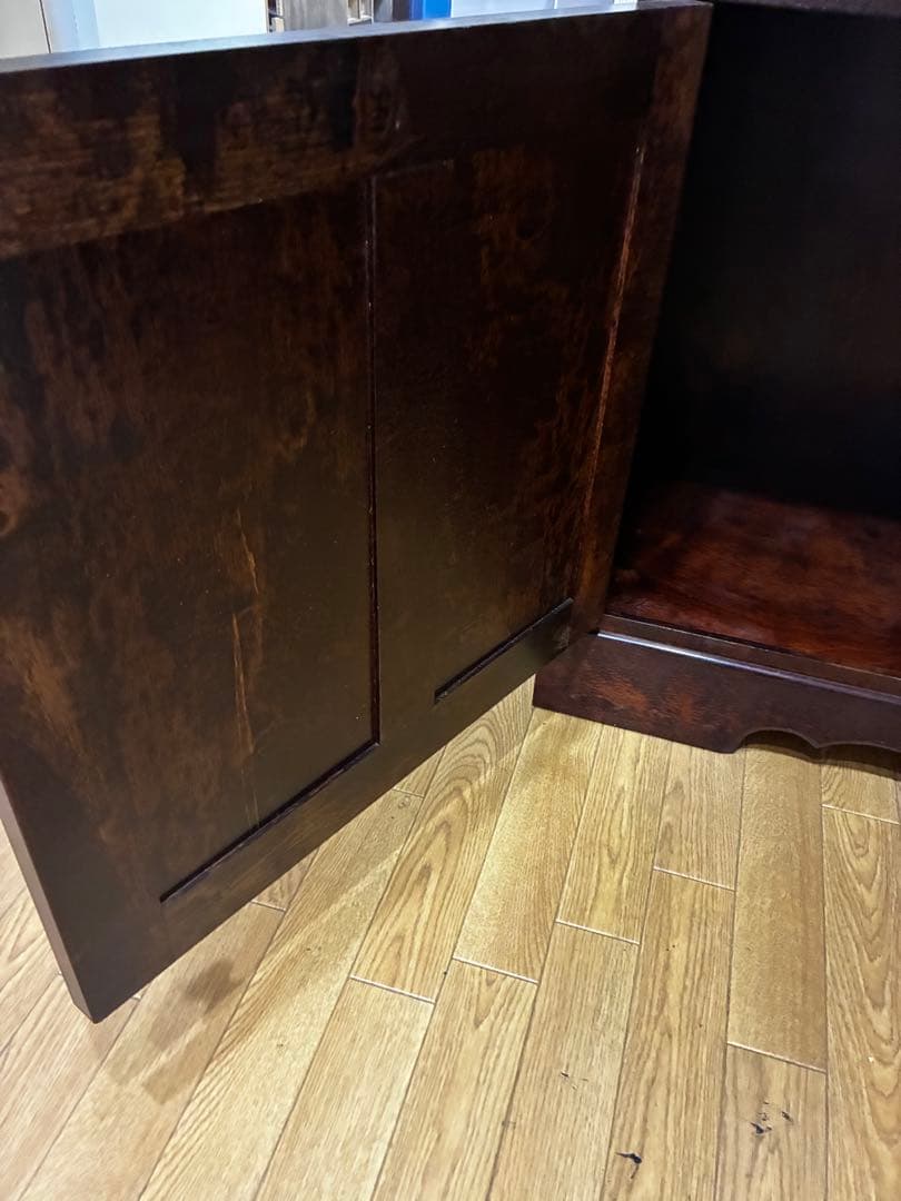 ☆送料込み☆ 民芸　民藝　木製食器棚 ダークブラウン ガラス扉付き