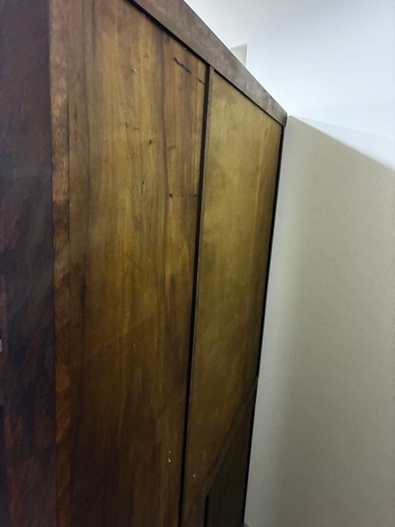 ☆送料込み☆ 民芸　民藝　木製食器棚 ダークブラウン ガラス扉付き