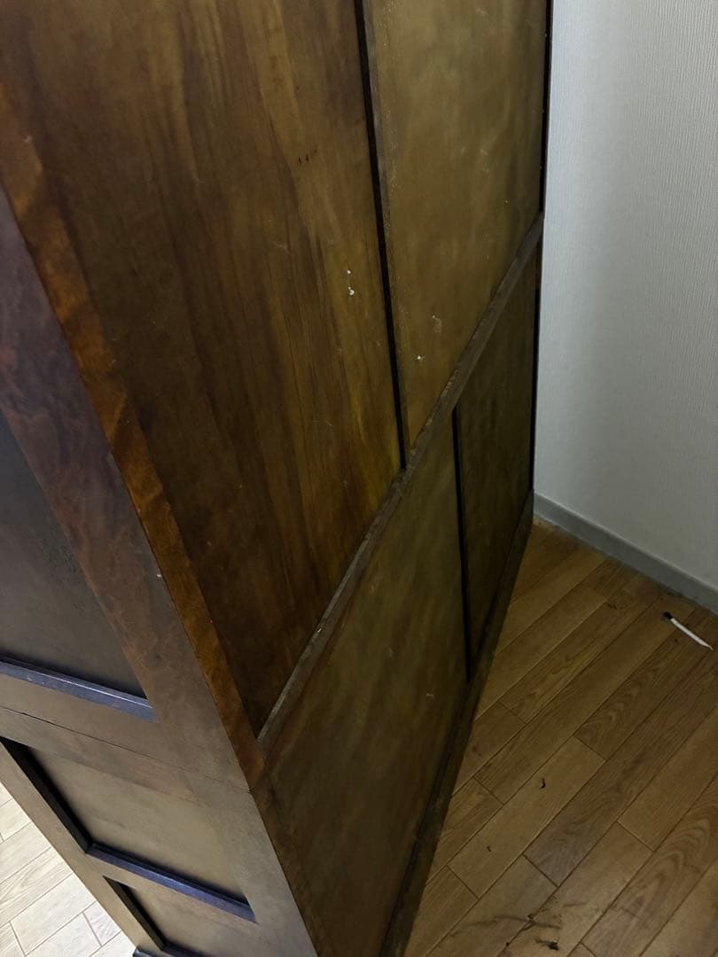 ☆送料込み☆ 民芸　民藝　木製食器棚 ダークブラウン ガラス扉付き