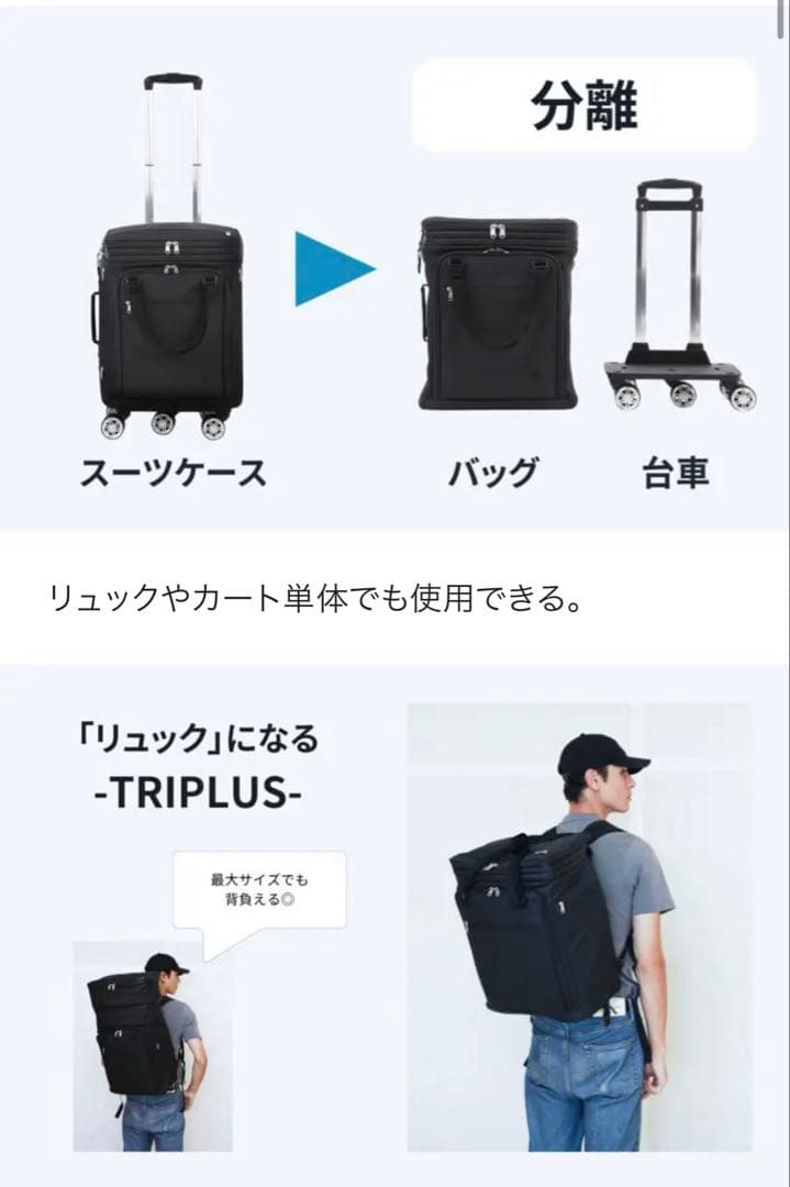 3段階拡張可能キャリーケース　リュックも可　新品TRIPLUS