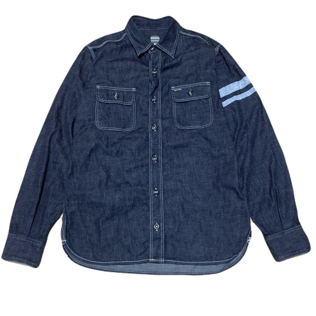 美品【桃太郎ジーンズ】出陣デニムワークシャツ 44 長袖 インディゴ 日本製