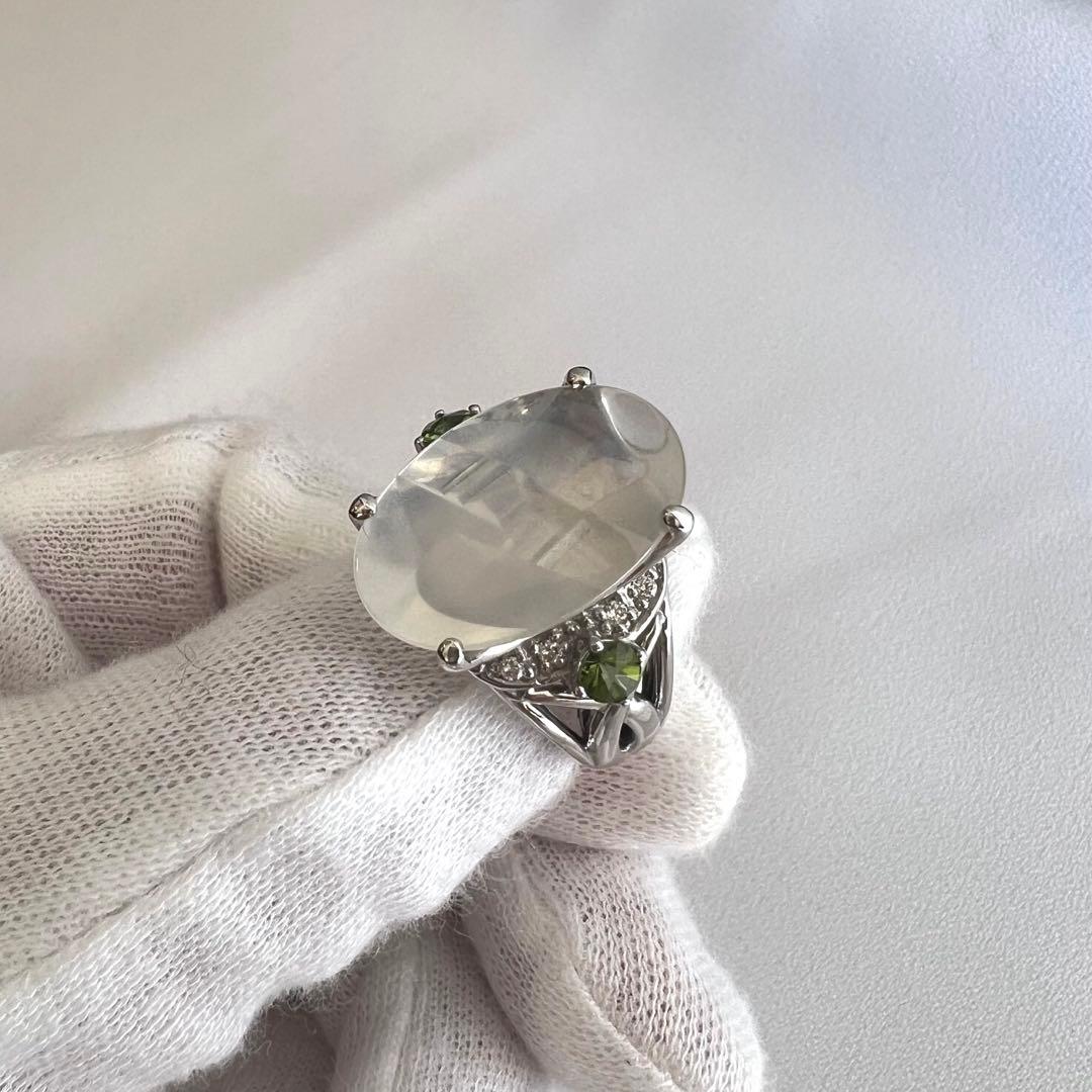 K18 WG トムムーンシュタイナー ムーンストーン&グリーントルマリン リング