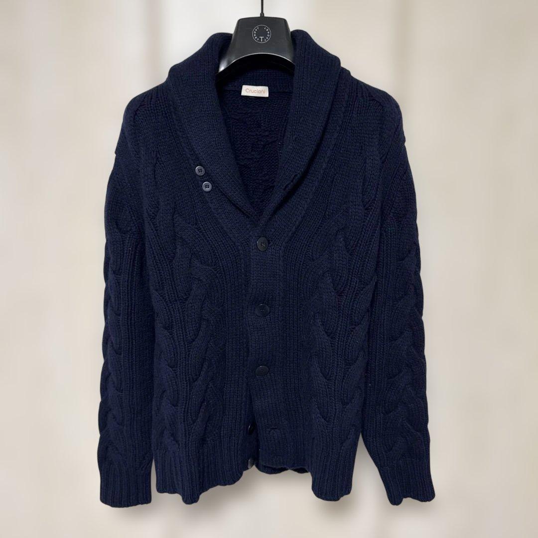 u*6様 Cruciani ネイビー ケーブル編み カシミアカーディガン