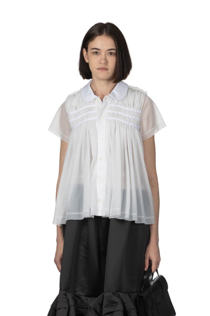 tao 2025SS ホワイト シャーリング 半袖シャツ