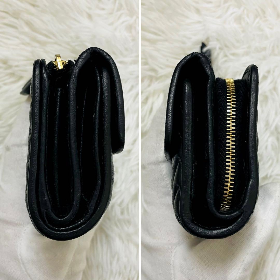 極美✨ミュウミュウ 三つ折り財布 キルティング マトラッセ レザー ブラック