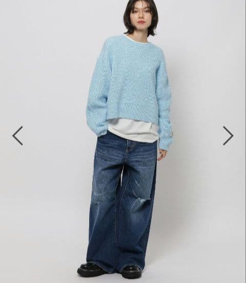 完売品　ニコアンド　ダメージ加工ワイドレッグ　デニムパンツ