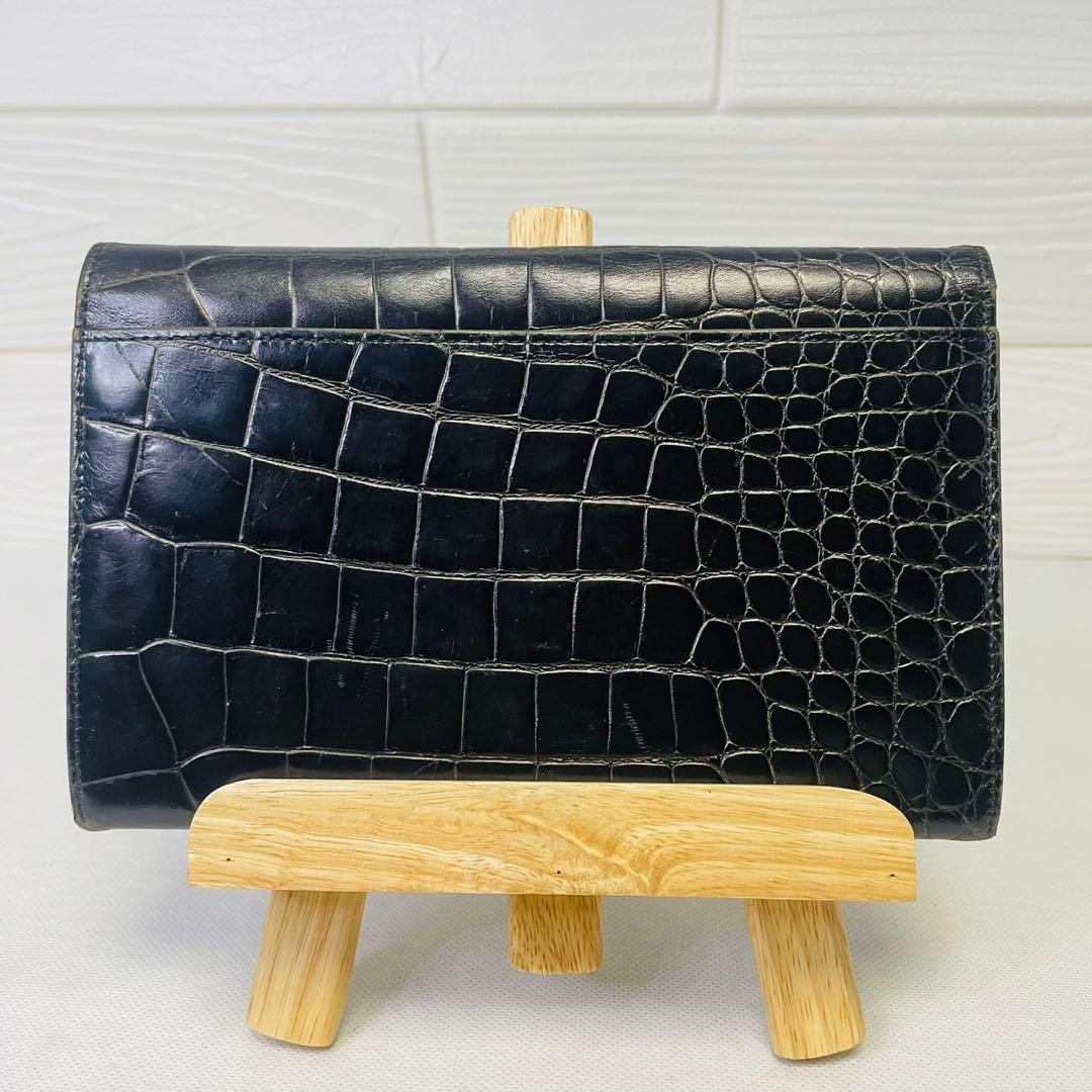 VERSACE ヴェルサーチ　クロコレザー 折り長財布　鰐　太陽ロゴ