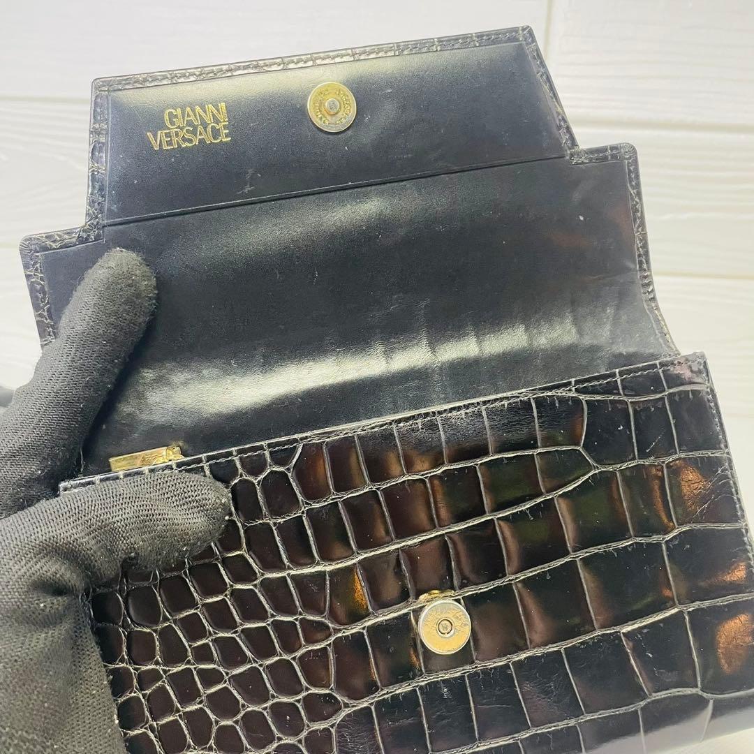 VERSACE ヴェルサーチ　クロコレザー 折り長財布　鰐　太陽ロゴ