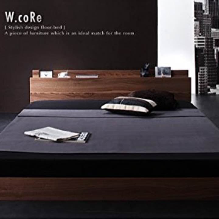 5つ棚・コンセント付きフロアベッド・ダブルコア  (ウォルナットブラウン)