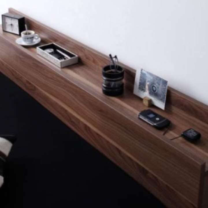 5つ棚・コンセント付きフロアベッド・ダブルコア  (ウォルナットブラウン)