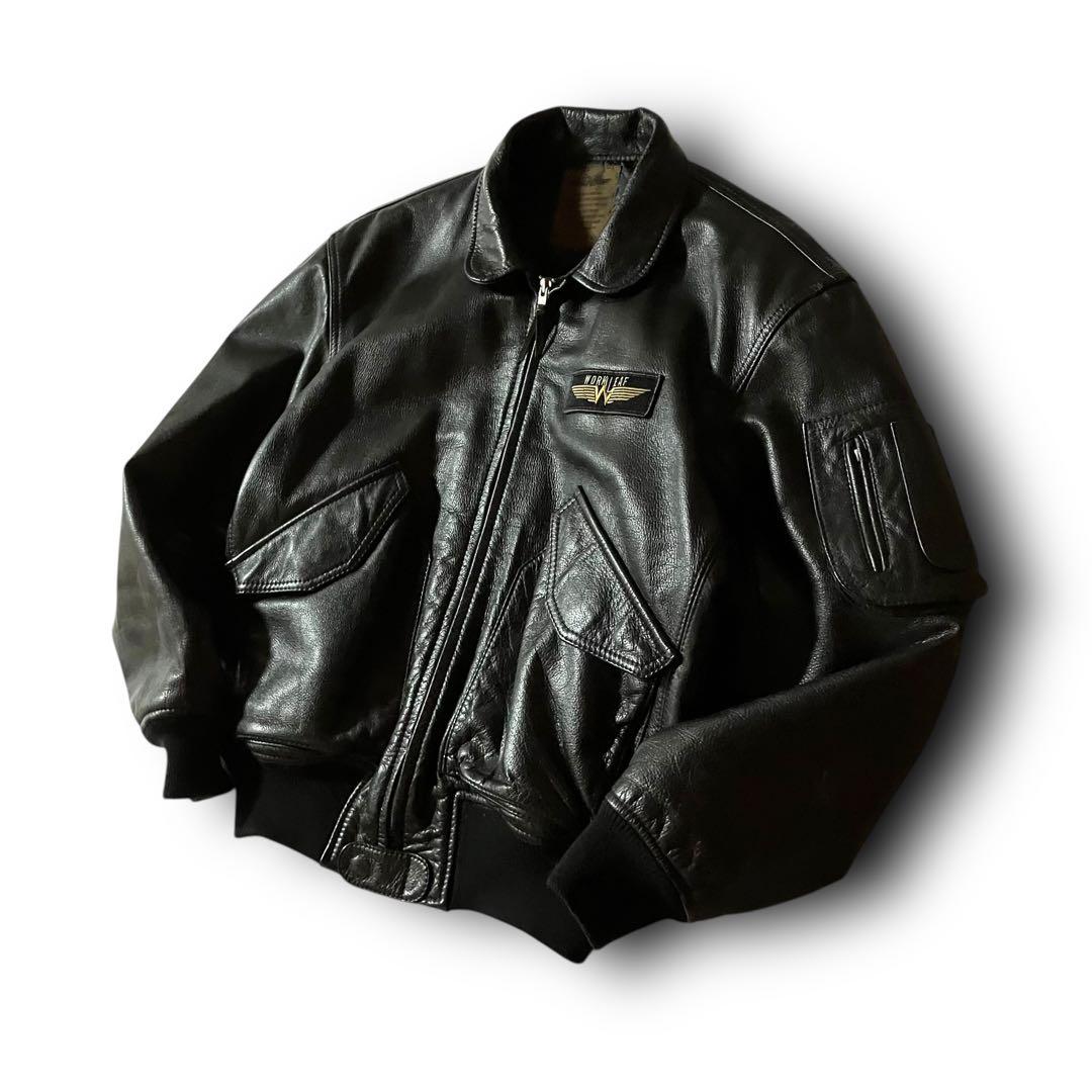 Ruu様☆vintageレザージャケットCWU-45P型フライトジャケット本革黒