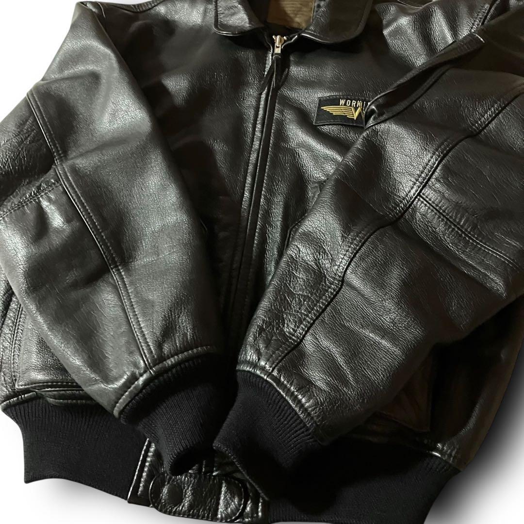 Ruu様☆vintageレザージャケットCWU-45P型フライトジャケット本革黒