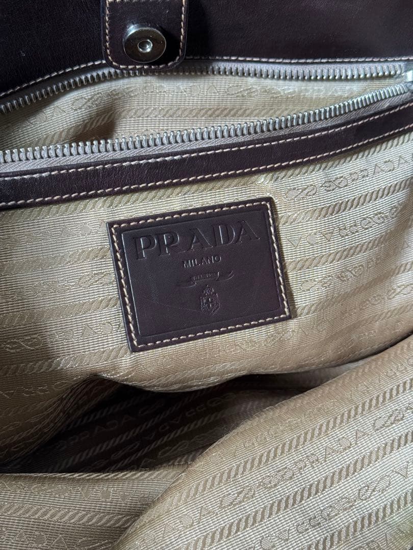 PRADA プラダ トートバッグ ジャガード レザー ベージュ ダークブラウン