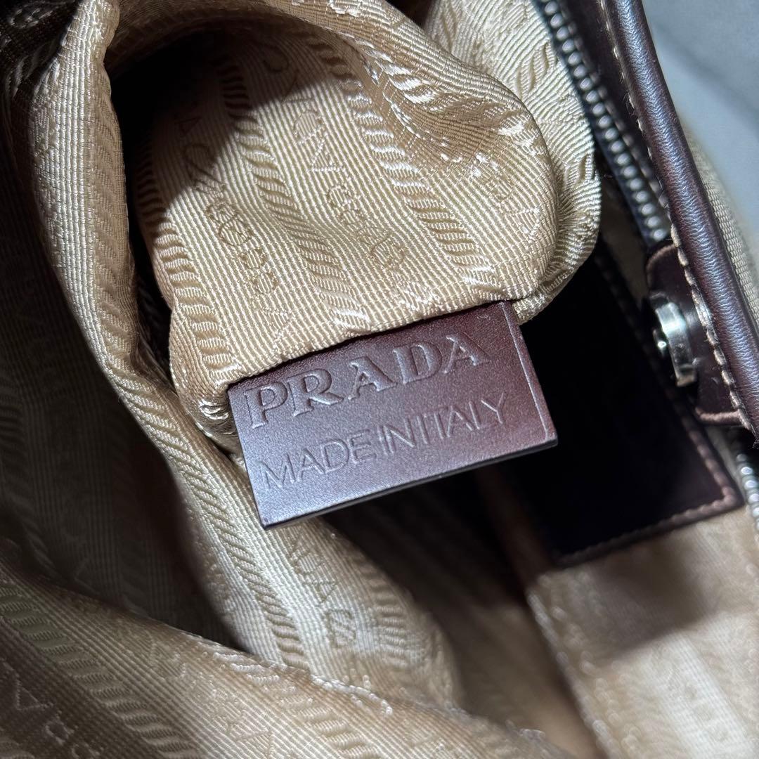 PRADA プラダ トートバッグ ジャガード レザー ベージュ ダークブラウン