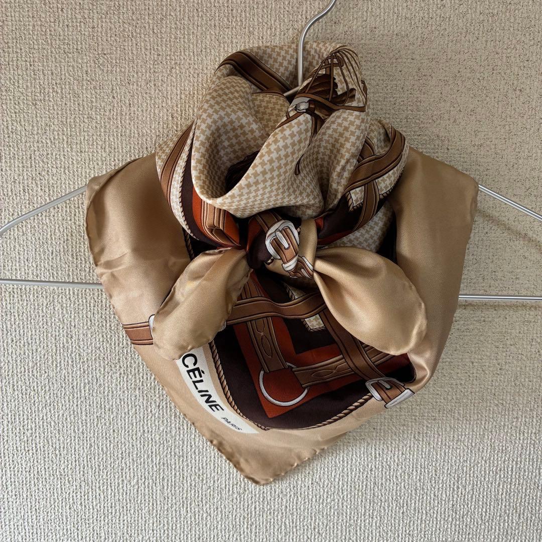 美品✨セリーヌ ヴィンテージスカーフ 馬車柄 ブラウン系 シルク イタリア製