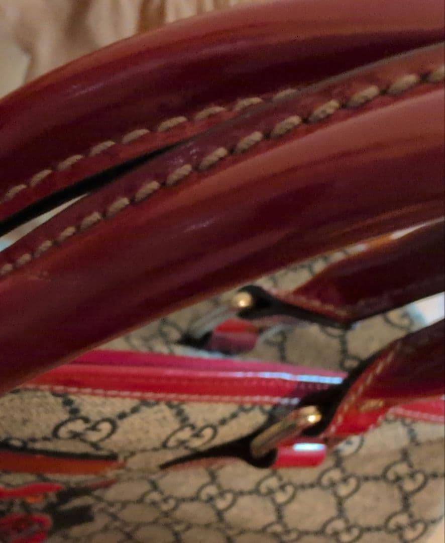 美品　グッチ　GGスプリーム　タトゥー　ボストン　バック　保存袋有　赤　紺