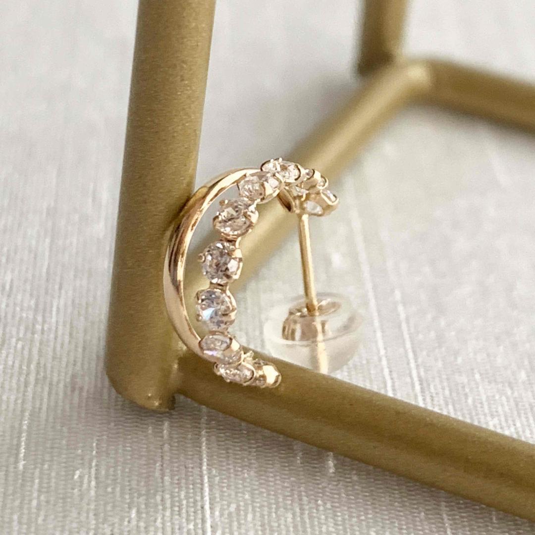 10金【ジルコニア10石2連ピアス】イエローゴールド 10K刻印入 新品！